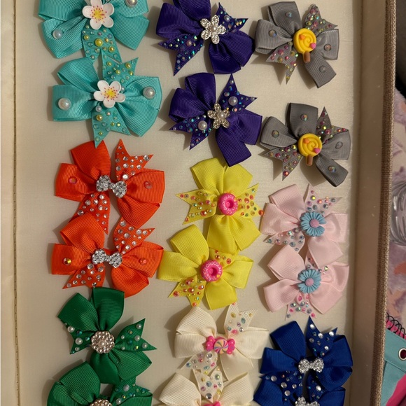 Charming Floral Kids Hair Bow - Blue and Pink - Picture 3 of 11